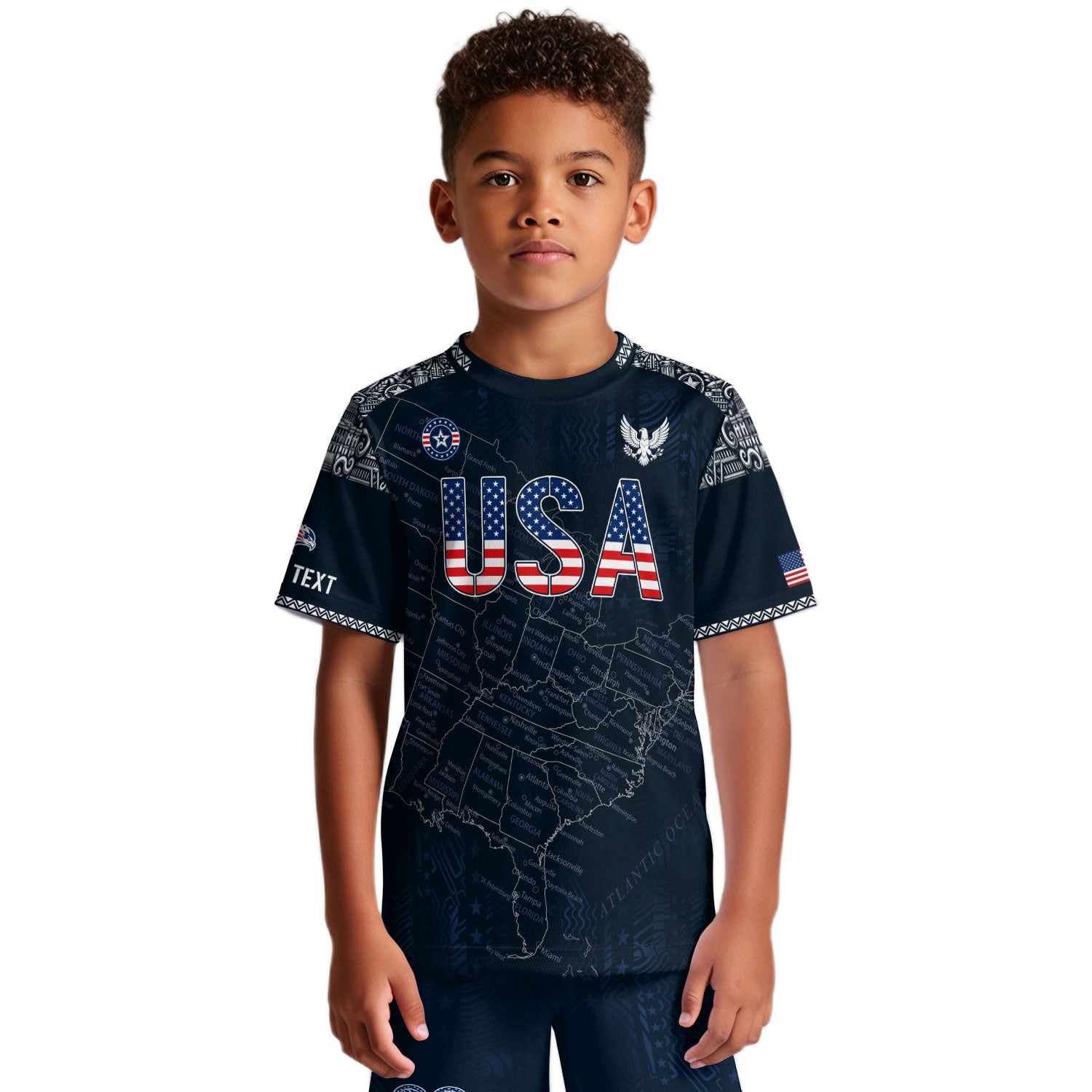 Custom Navy Blue USA Soccer Jersey and Shorts Kid Personalized Name Number