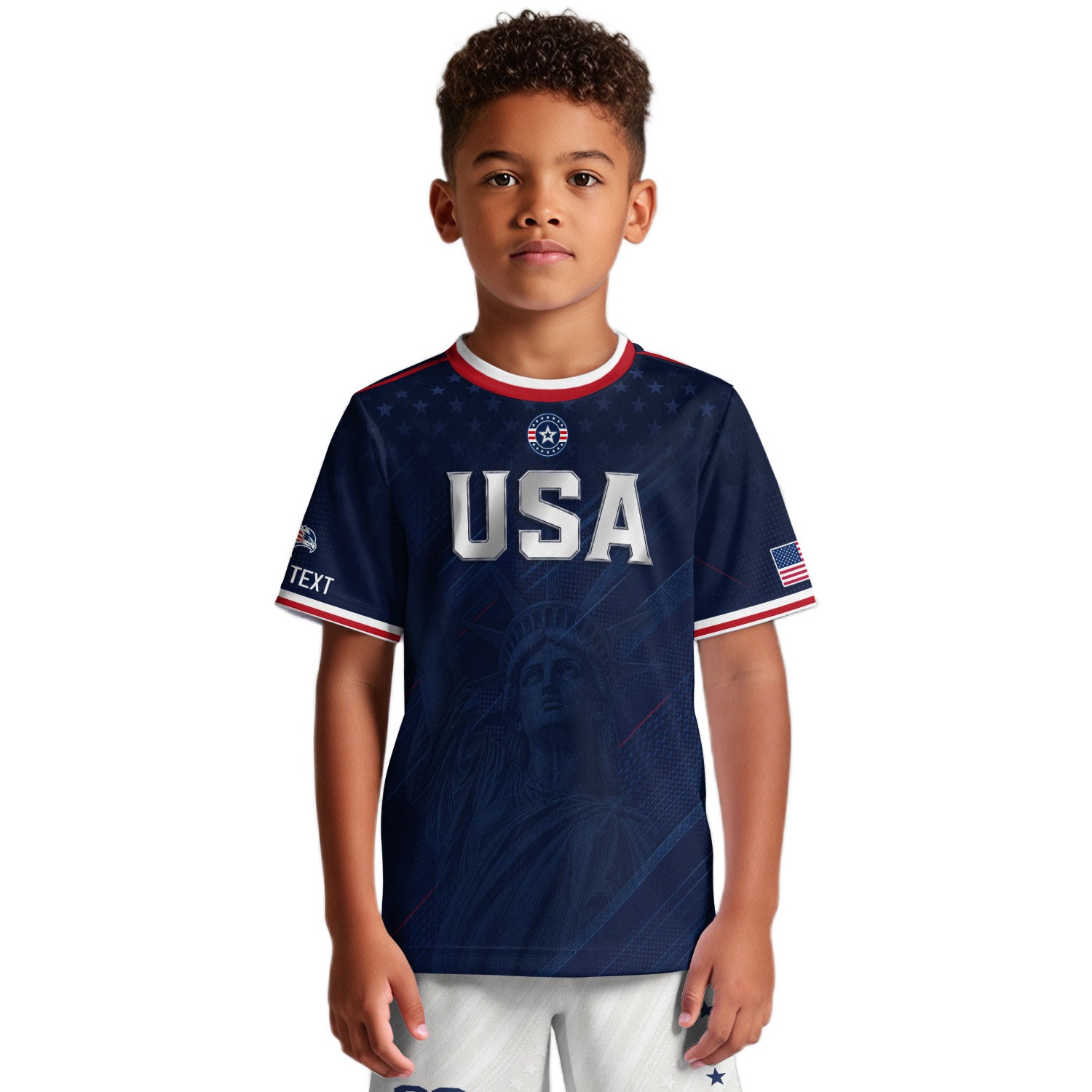 Custom USA Soccer Teamwear Set for Kids Navy and White with Personalized Name Number