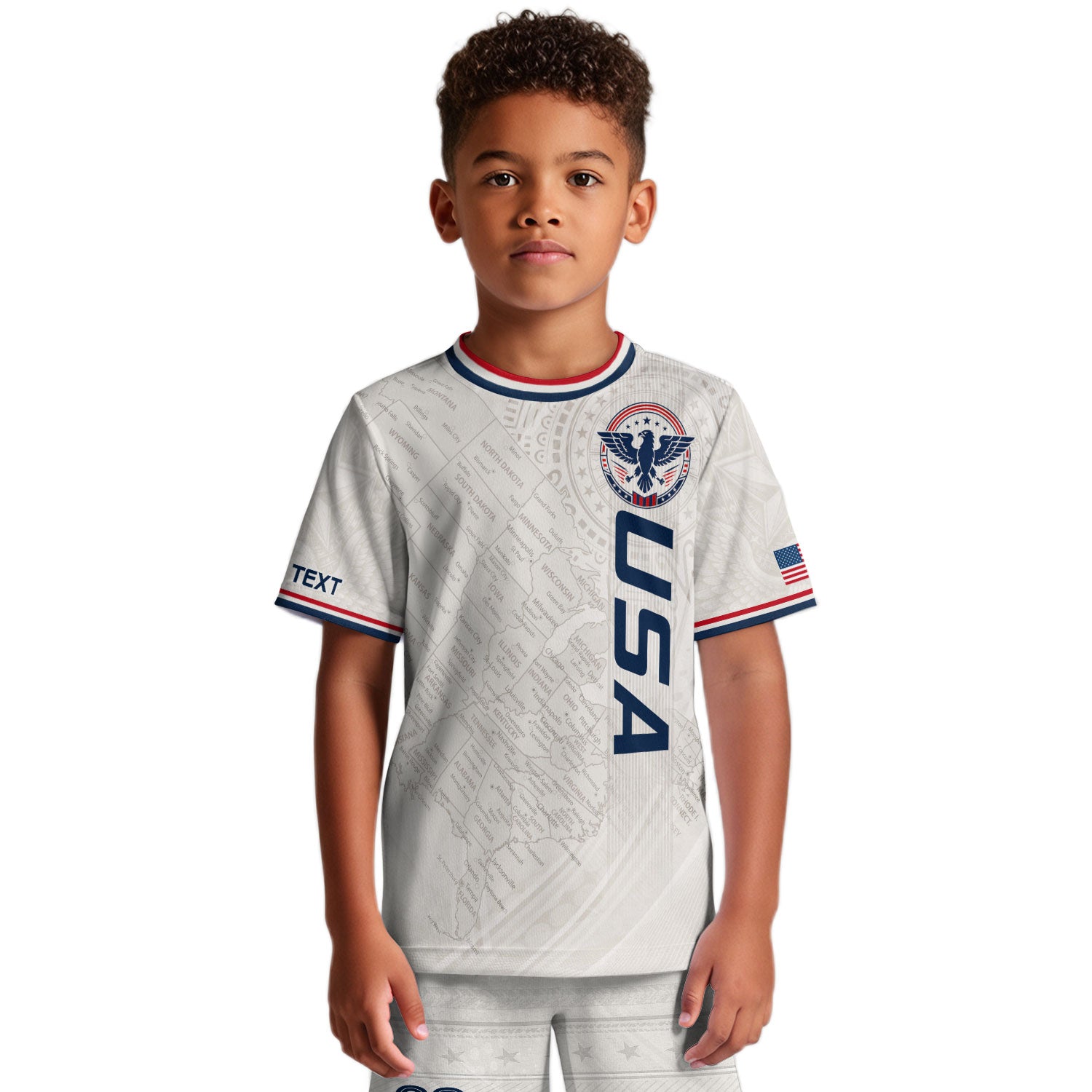 Custom White USA Soccer Jersey and Shorts Set Kid Personalized Name and Number