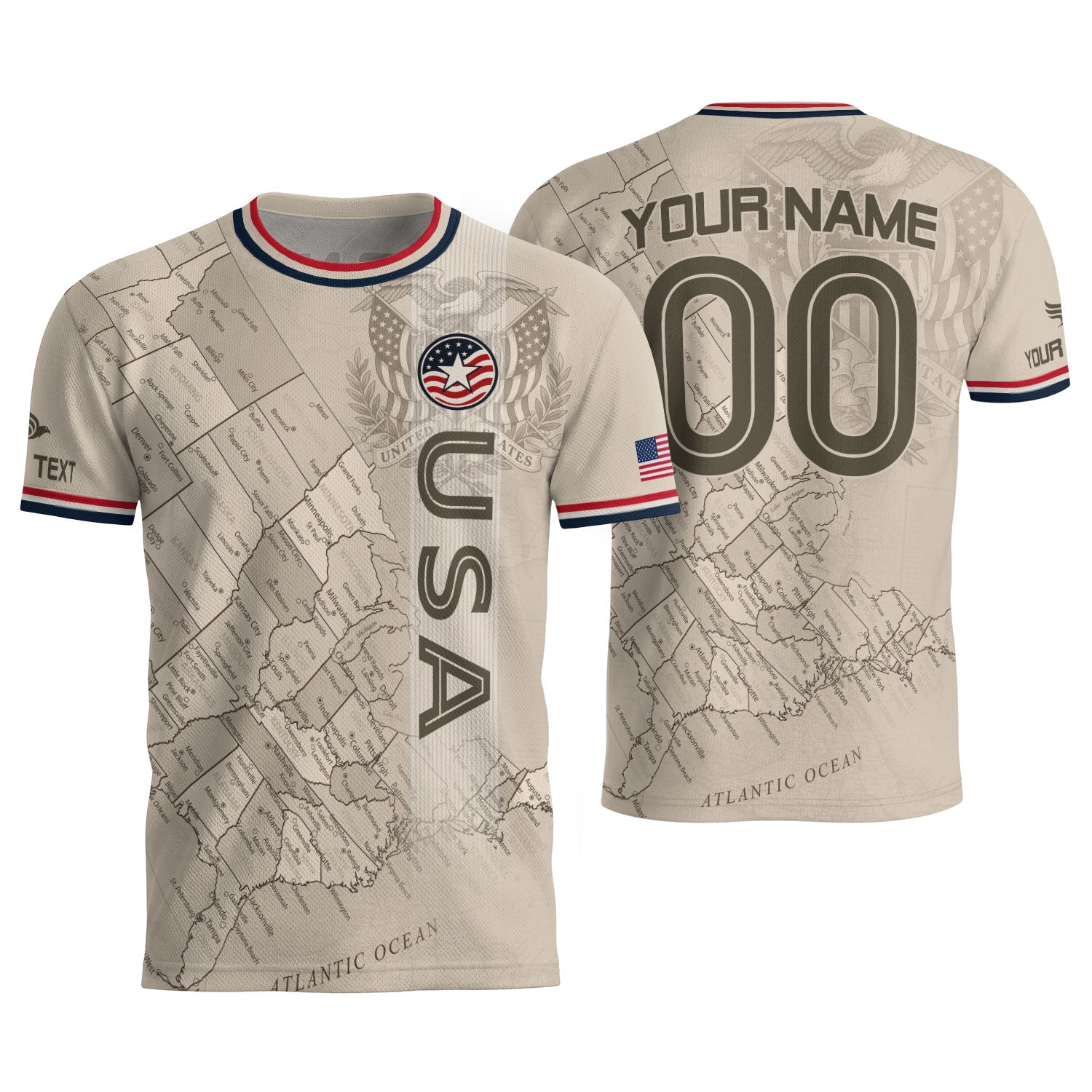 Personalized USA Soccer Jersey Custom Name Number Vintage Map Athletic Training Top