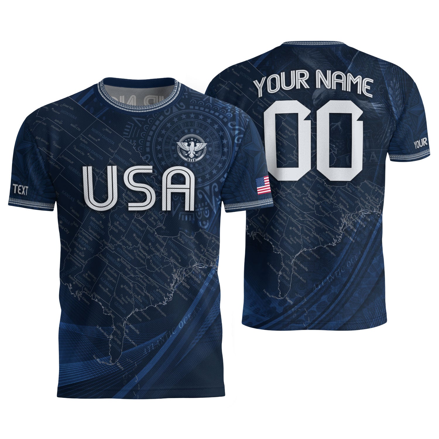 Personalized USA Soccer Jersey Custom Name Number Vintage Map Navy Blue Sportswear Outfit