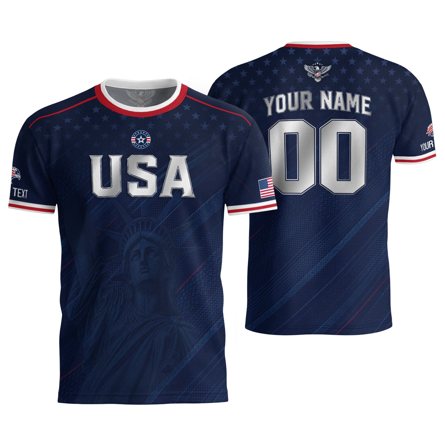 Custom Name Number USA Soccer Jersey Liberty Patriotic Navy Blue Football Team Shirt