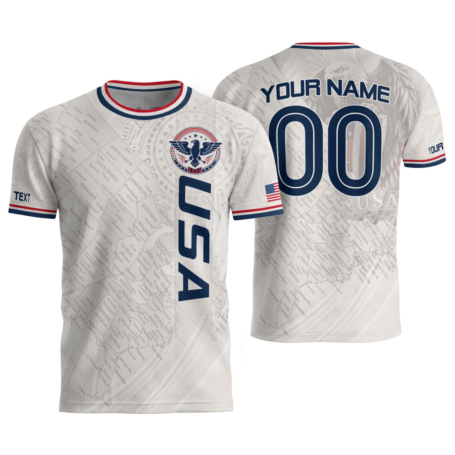 Customized USA Soccer Jersey Crewneck Vintage Map Patriotic Graphic Tee Athletic Top