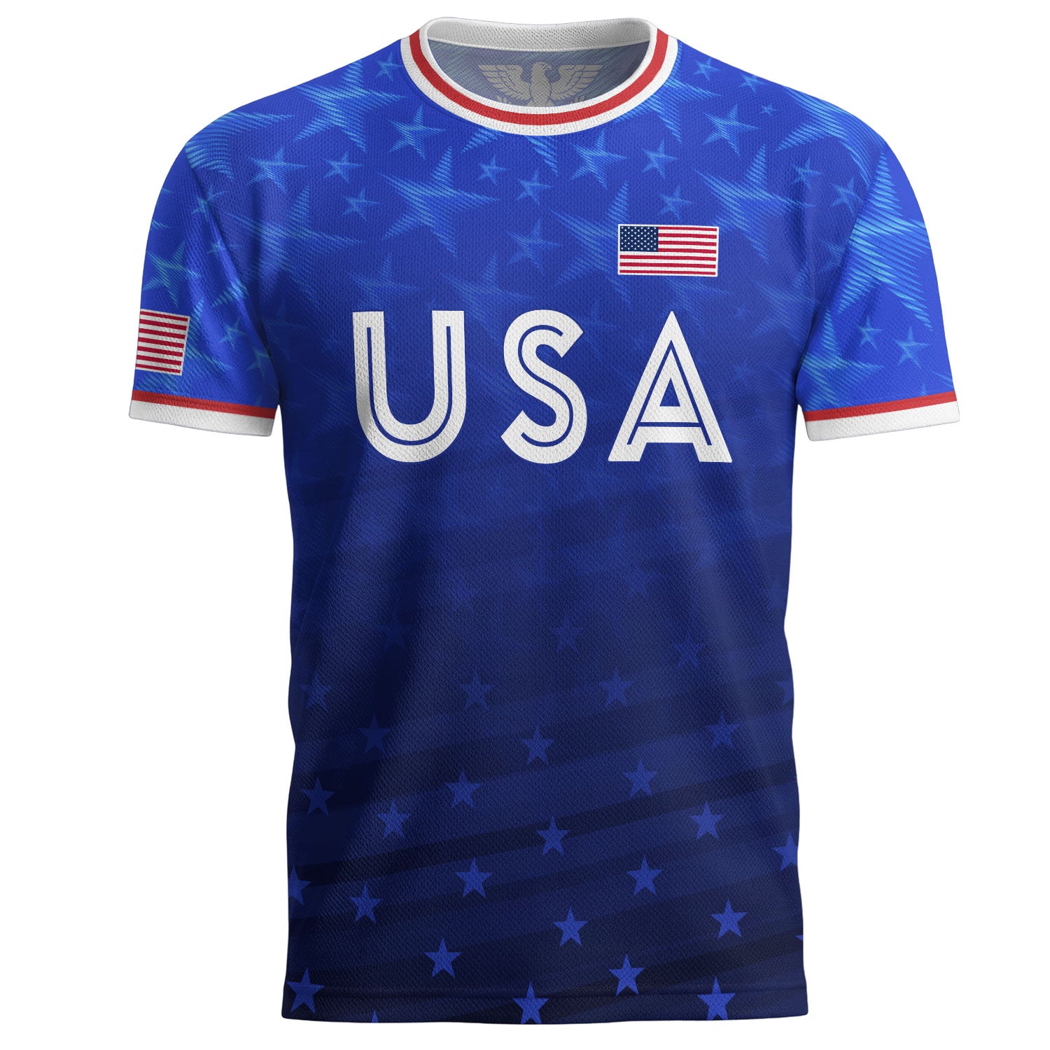 USA Soccer Jersey Adult Blue Patriotic Stars Shirt American Football Team Tee