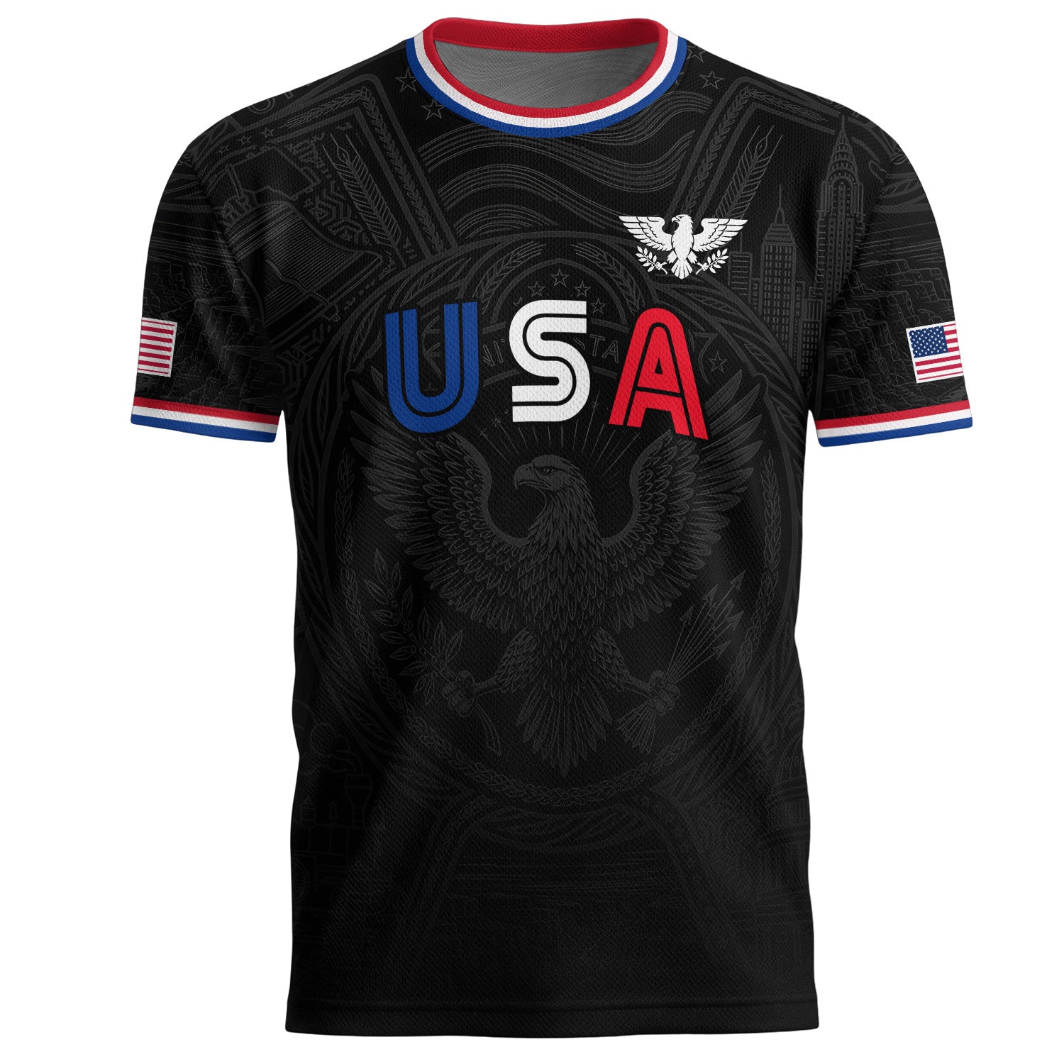 USA Patriotic Soccer Jersey Adult Black Eagle American Flag Independence Day Shirt