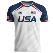 USA Soccer Jersey Adult White Navy Patriotic Diagonal Stripe Shirt United States Tee - Rust Field Wear