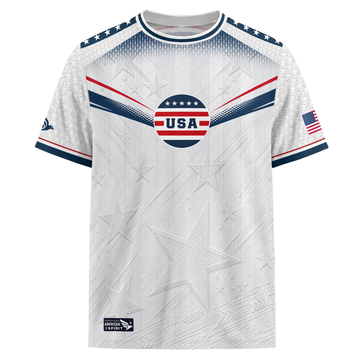 Adult USA Soccer Jersey Patriotic White Flag Pattern Lettering United States Fan Shirt - Rust Field Wear