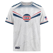 Adult USA Soccer Jersey Patriotic White Flag Pattern Lettering United States Fan Shirt - Rust Field Wear