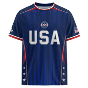 Adult USA Soccer Jersey Navy Blue Patriotic Vertical Stripe Star Side United States Tee - Rust Field Wear