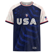 Adult USA Soccer Jersey Navy Blue Patriotic Big Chevron Graphic United States Fan Shirt - Rust Field Wear