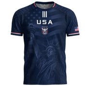 Adult USA Soccer Jersey Navy Patriotic Statue of Liberty Artistic Graphic Football Tee upsale - Rust Field Wear