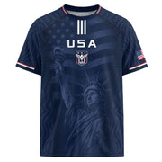 Adult USA Soccer Jersey Navy Patriotic Statue of Liberty Artistic Graphic Football Tee - Rust Field Wear