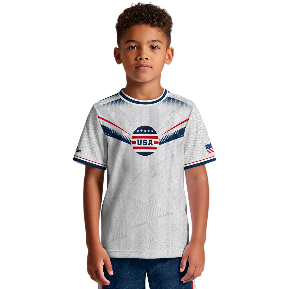 Kids USA Soccer Jersey Youth Patriotic White Chevron Emblem Star United States Sport Tee - Rust Field Wear