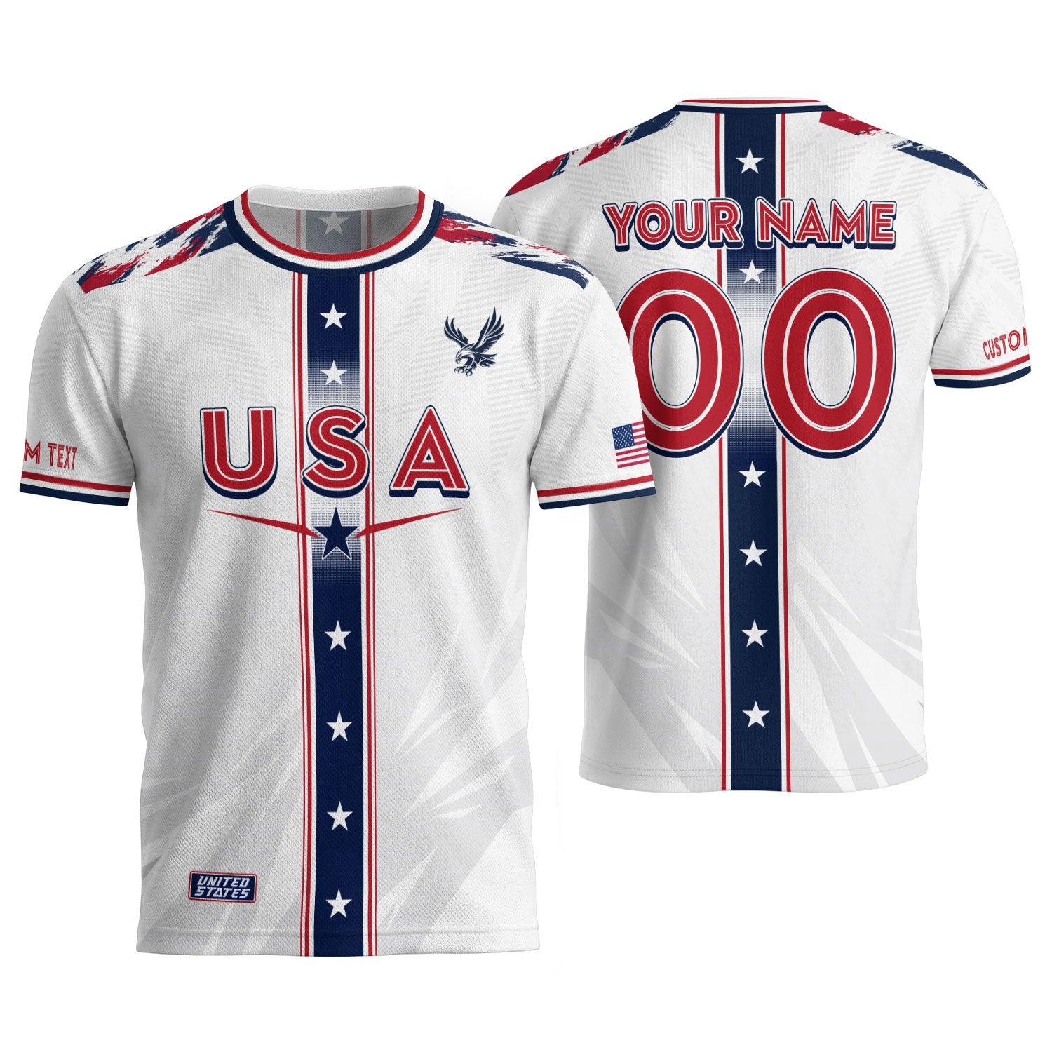 Custom USA Adult Soccer Jersey White Star Stripe Name Number Football Shirt