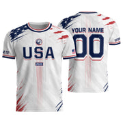 Custom USA Soccer Jersey Men White Brush Stroke Name Number Football Shirt - Rust Field Wear