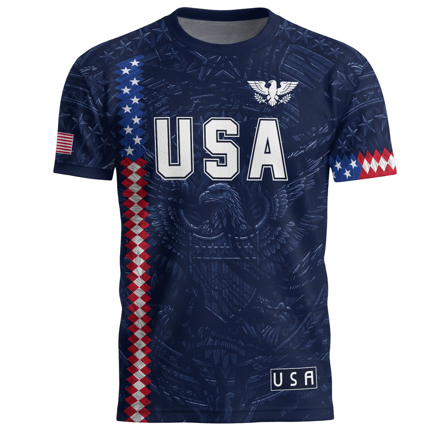 USA Soccer Jersey Men Navy Blue Eagle Flag Pattern Patriotic Football Shirt