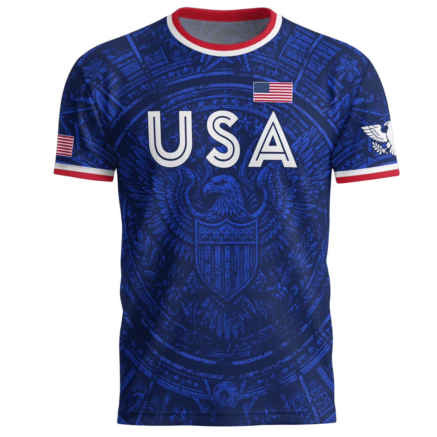 USA Soccer Jersey Men Royal Blue Eagle Graphic Patriotic Football T-Shirt