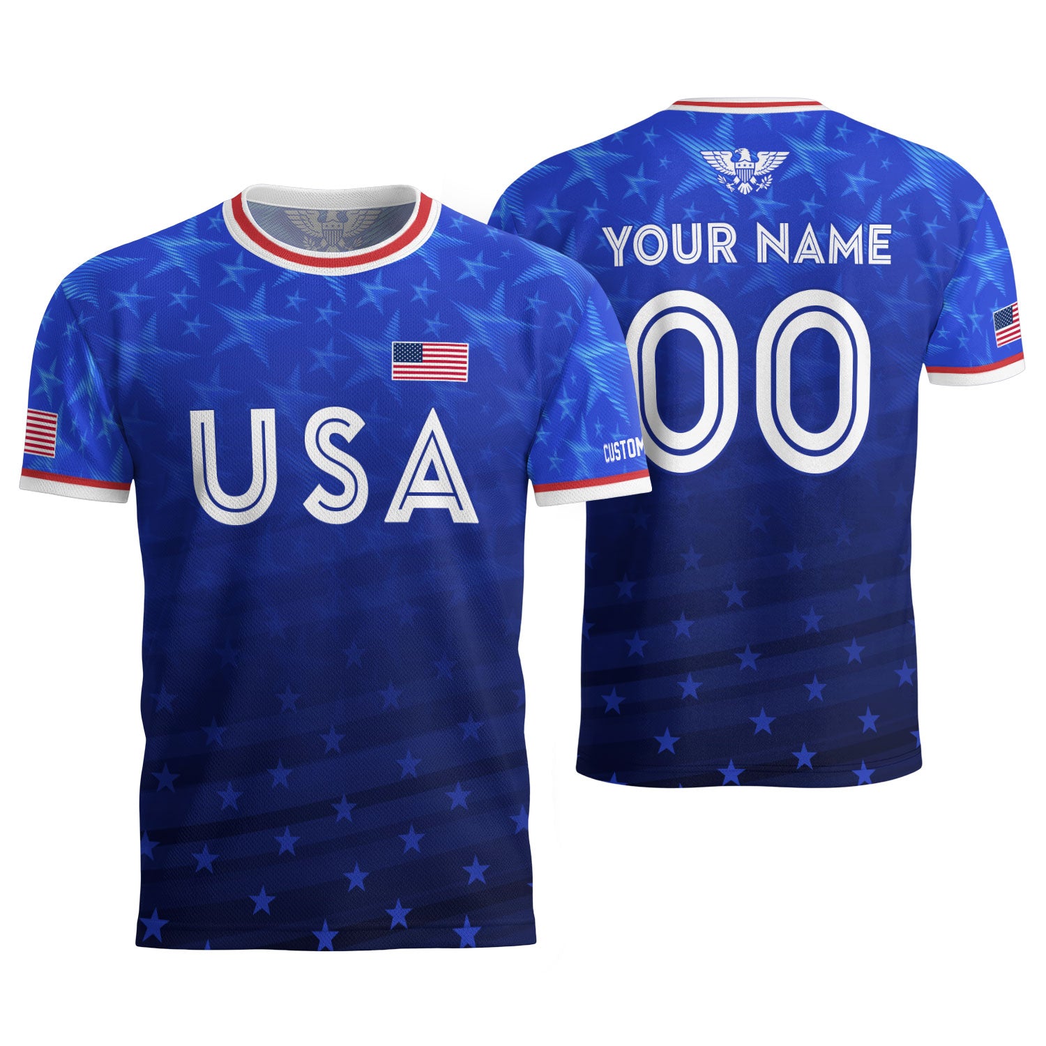 USA Soccer Jersey Blue Personalized American Football Shirt All Over Stars Print Men
