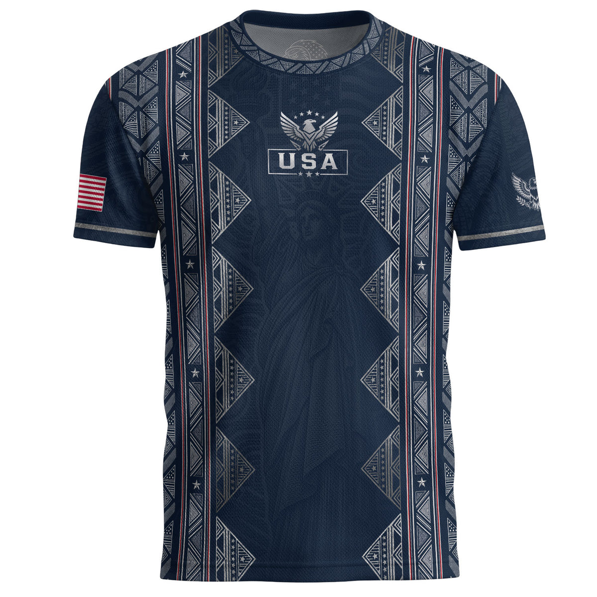 Adult Soccer Jersey Blue Patriotic Design - Iconic Statue of Liberty Sport Graphic Tee - Rust Field Wear