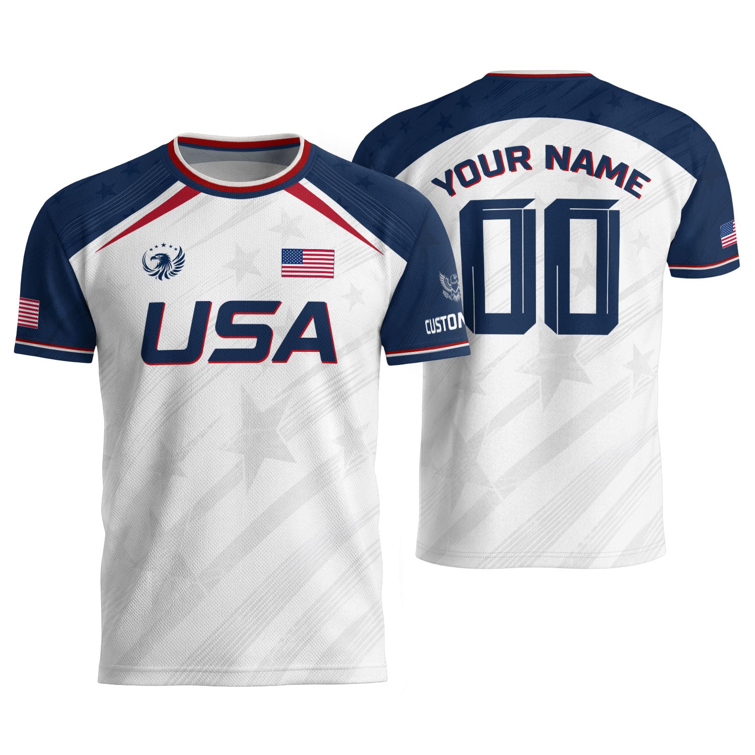 Custom Adult USA Soccer Jersey White Red Blue Patriotic American Team Football Shirt