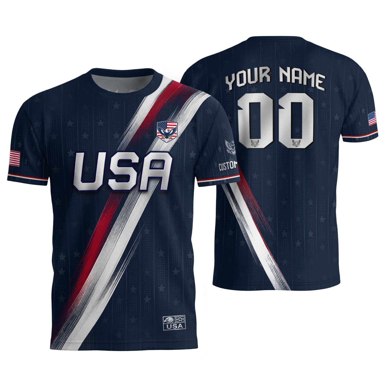 Custom Adult USA Soccer Jersey Navy Blue Patriotic American Eagle Team Football Shirt