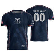 Personalized Adult USA Soccer Jersey Navy Blue Patriotic American Eagle Football Shirt - Rust Field Wear