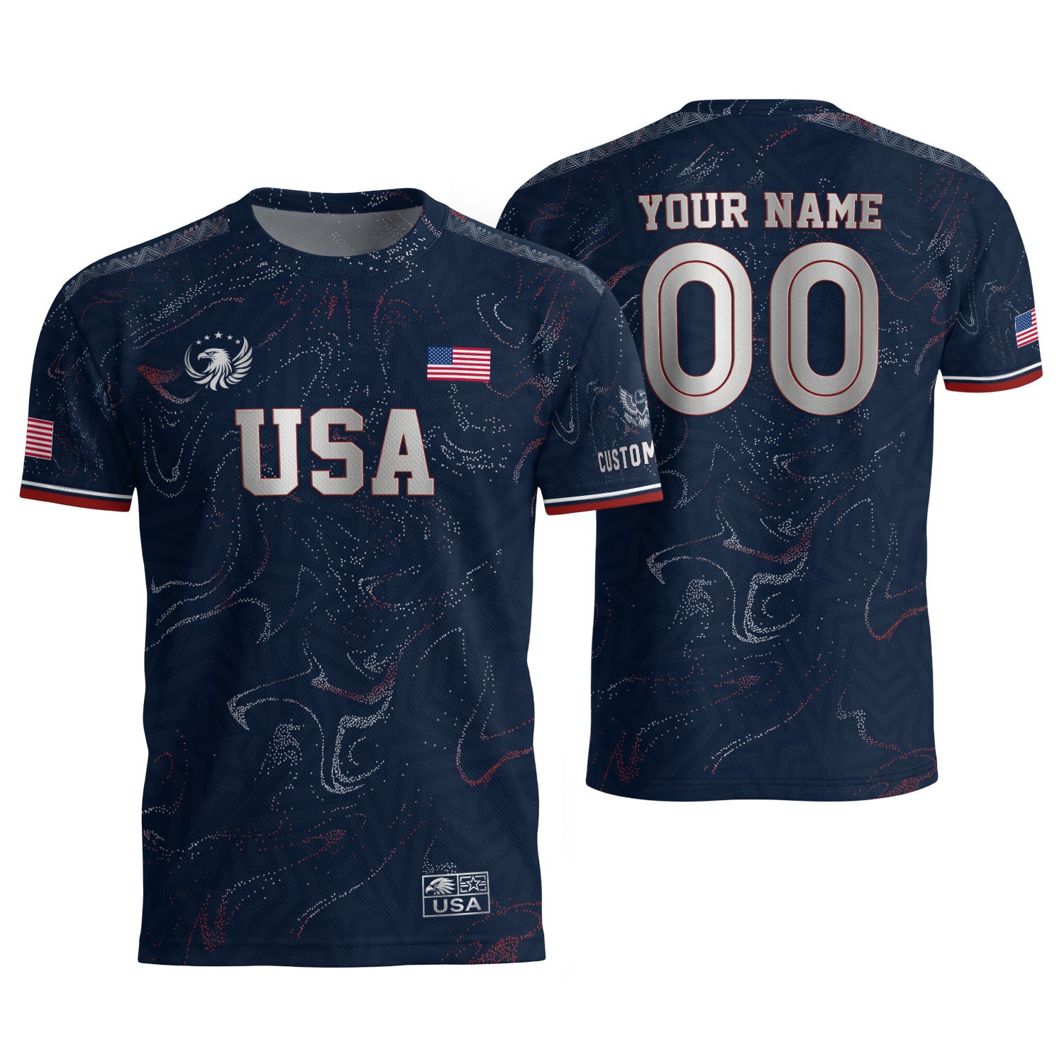 Custom Adult USA Soccer Jersey Navy Blue Patriotic American Flag Marble Football Shirt