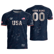Custom Adult USA Soccer Jersey Navy Blue Patriotic American Flag Marble Football Shirt - Rust Field Wear