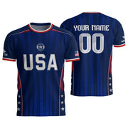 Custom Blue USA Soccer Jersey - Personalized Name & Number Patriotic Sports Shirt