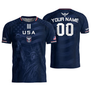 Custom Blue USA Statue of Liberty Soccer Jersey - Personalized Name & Number Shirt