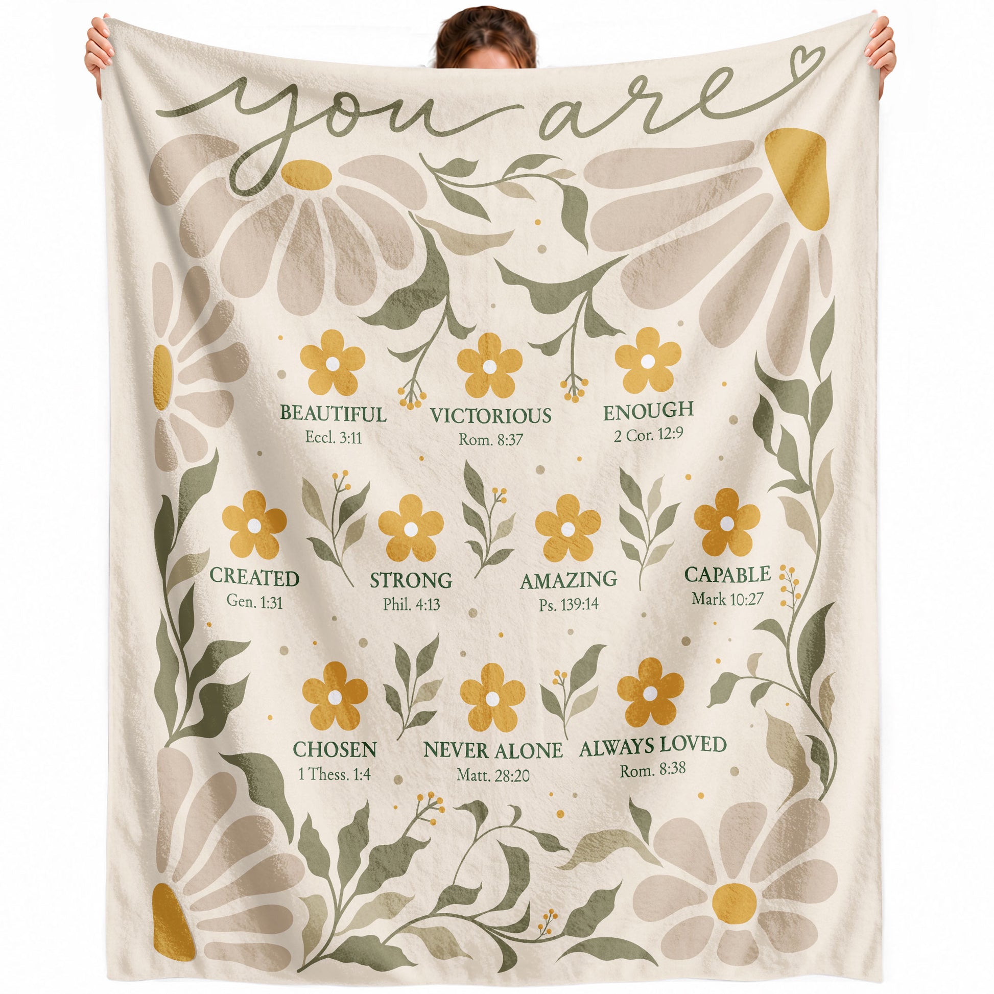 Christian Blanket for Women, Bible Verse Throw Blanket - Inspirational Floral Faith Design - Rust Field Wear