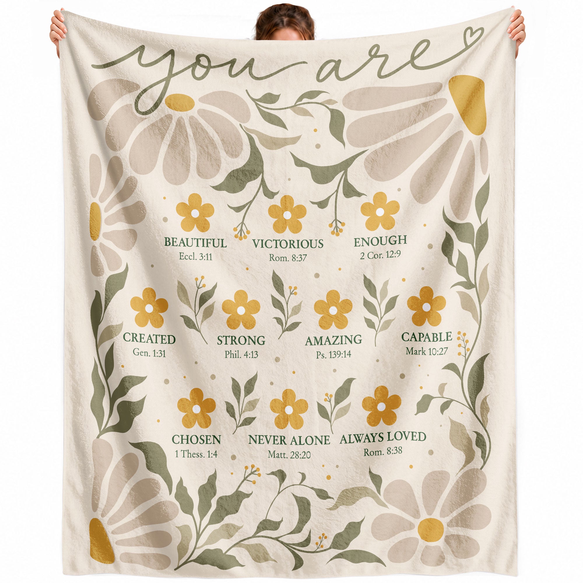 Christian Blanket for Women, Bible Verse Throw Blanket - Inspirational Floral Faith Design - Rust Field Wear