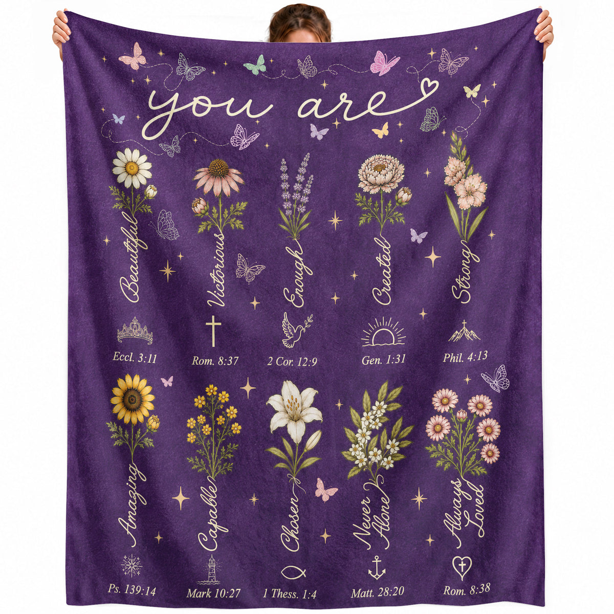 Christian Blanket for Women, Bible Verse Throw Blanket - Butterfly Scripture Home Decor - Rust Field Wear