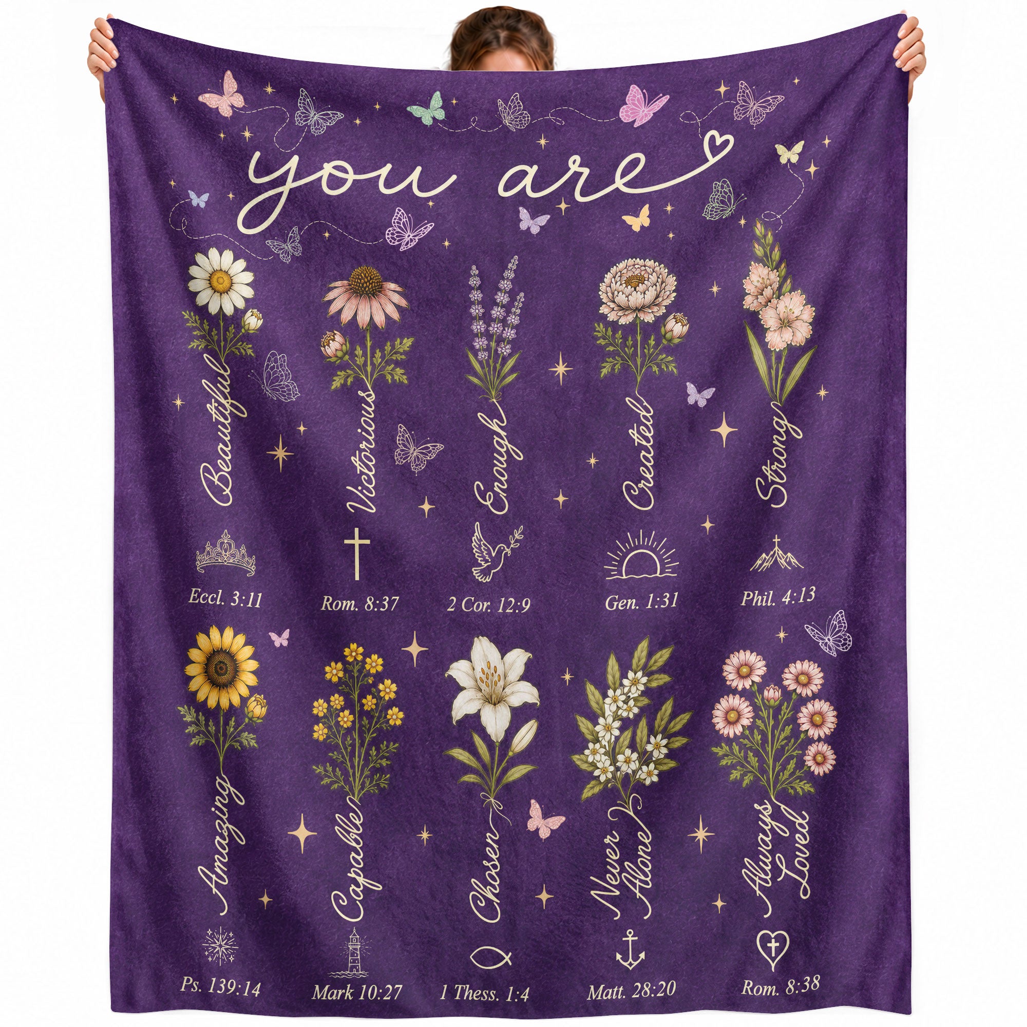 Christian Blanket for Women, Bible Verse Throw Blanket - Butterfly Scripture Home Decor - Rust Field Wear