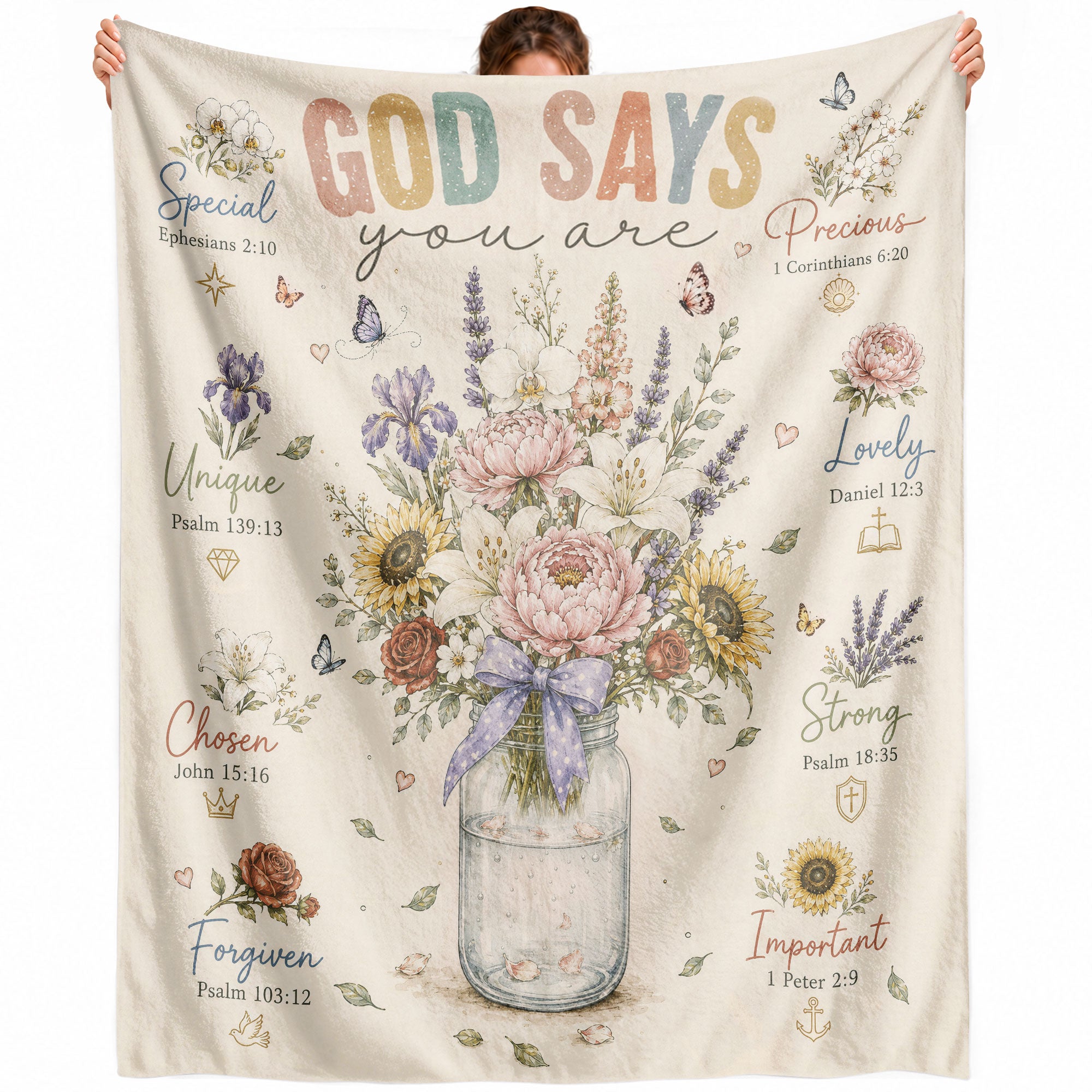 Christian Blanket for Women, Bible Verse Throw Blanket - Floral Butterfly Faith Design - Rust Field Wear