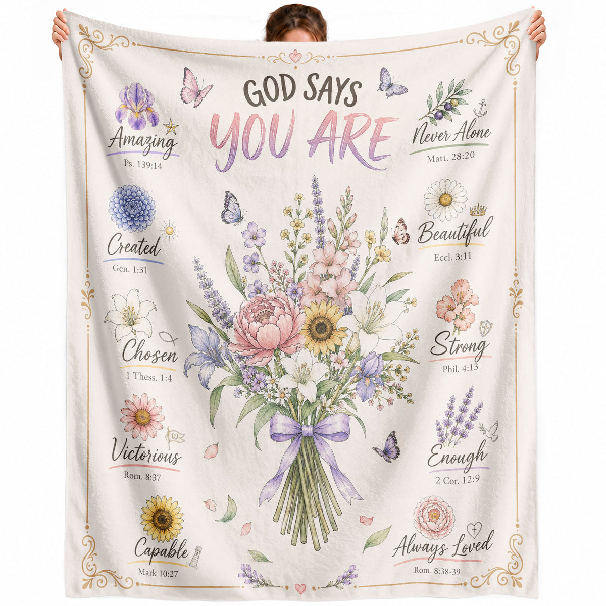Christian Blanket for Women, Bible Verse Throw Blanket - Pink Butterfly Scripture Design - Rust Field Wear