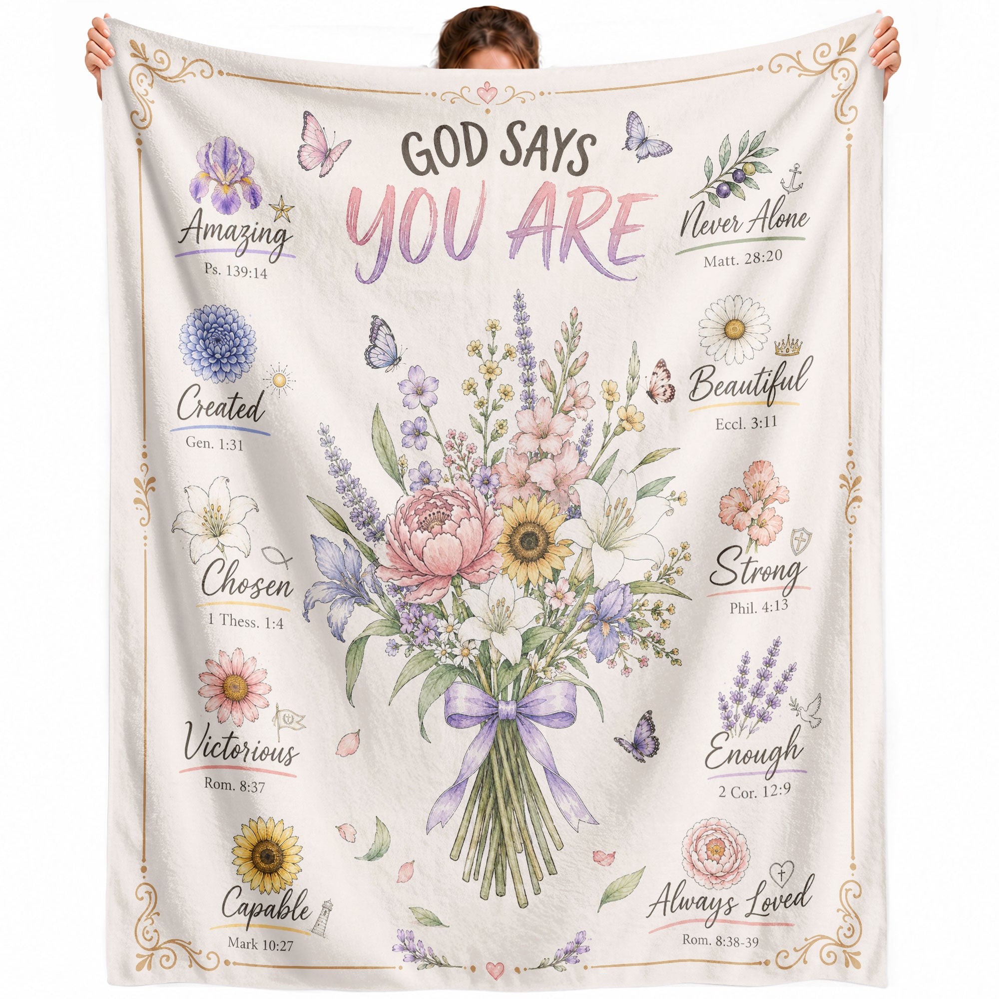 Christian Blanket for Women, Bible Verse Throw Blanket - Pink Butterfly Scripture Design - Rust Field Wear