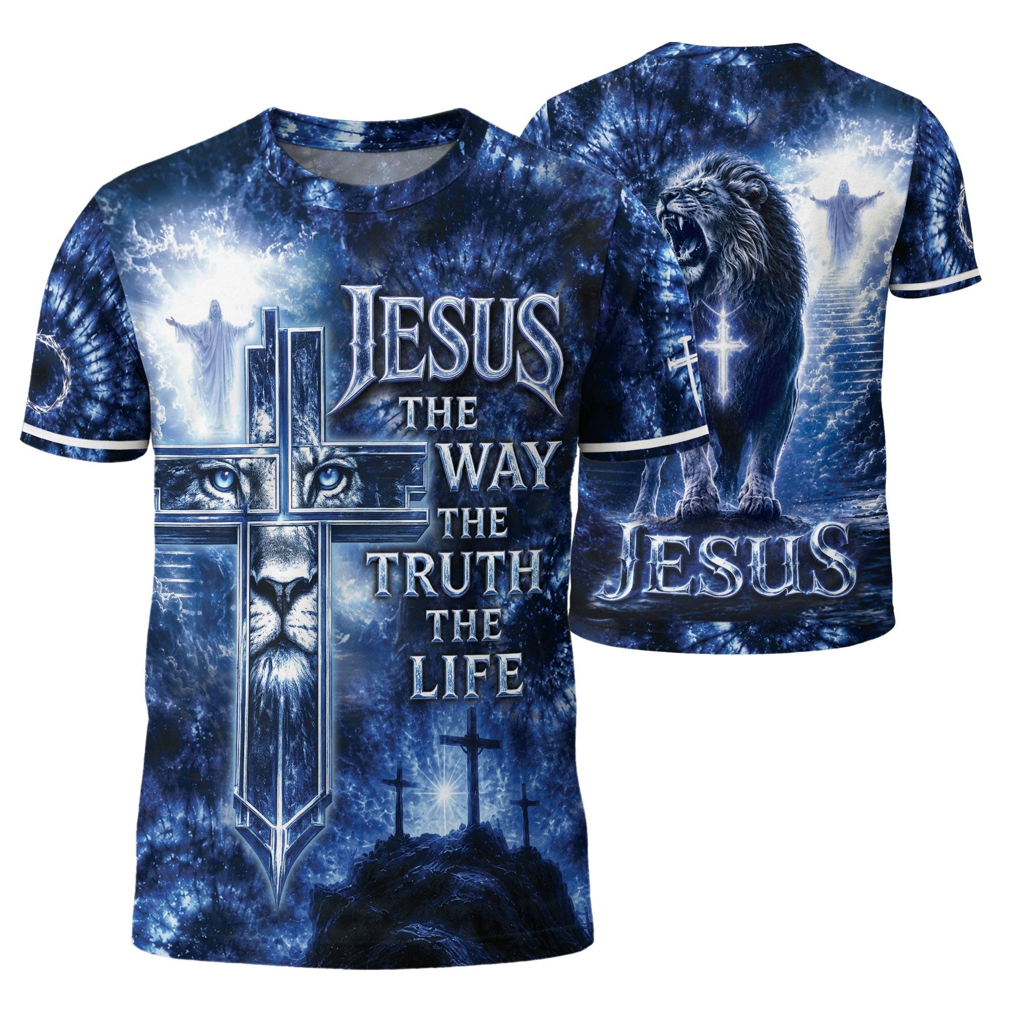 Christian Tee Shirts - Jesus The Way The Truth The Life Lion Cross Christian Faith Graphic Tee, Christian Shirts for Men - Rust Field Wear