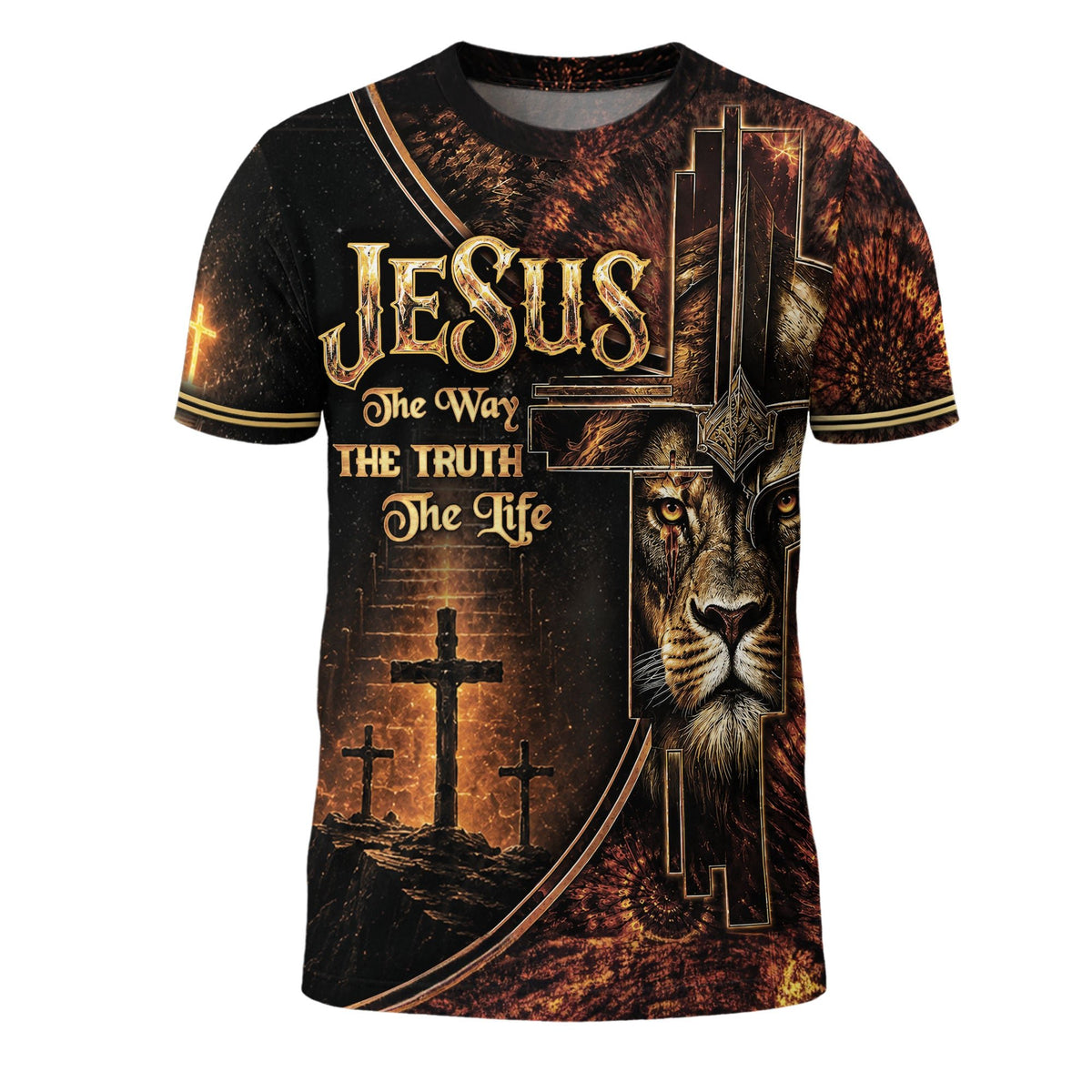 Jesus The Way The Truth The Life Lion Cross Christian Faith Christian Faith Design - Christian Tee Shirts, Christian Shirts for Men - Rust Field Wear