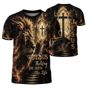 Jesus The Way The Truth The Life Lion Cross Christian Religious Tops, Christian Shirts for Men - Christian Tee Shirts - Rust Field Wear