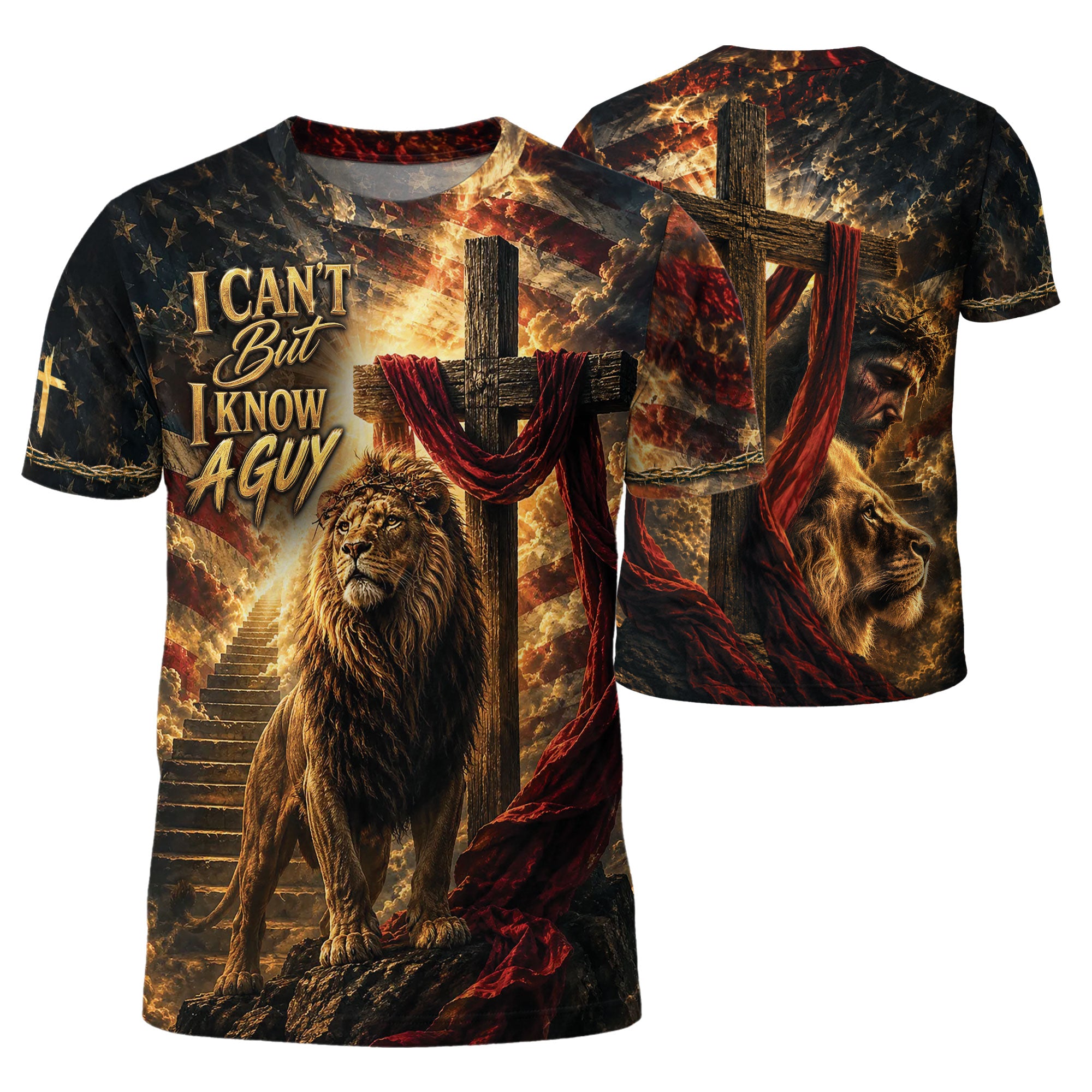 Christian Lion Cross 3D Men T-Shirt I Can't But I Know A Guy Jesus Faith Graphic Tee Shirt