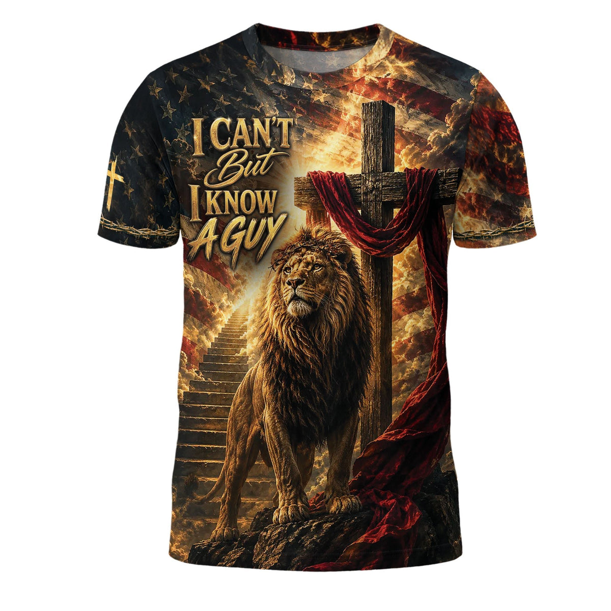 Christian Lion Cross 3D Men T-Shirt I Can't But I Know A Guy Jesus Faith Graphic Tee Shirt - Rust Field Wear