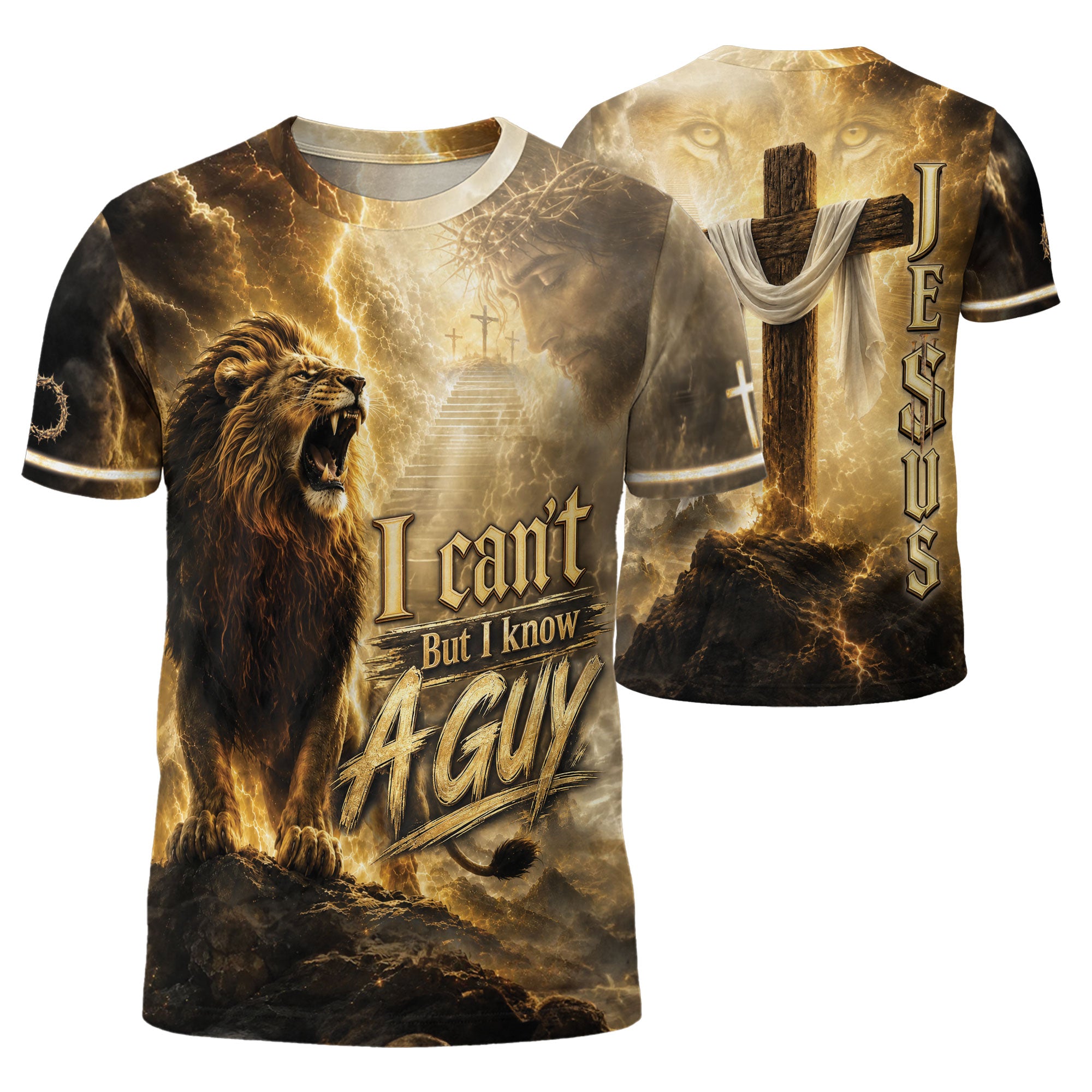 I Can't But I Know A Guy Jesus Shirt Christian Lion Cross 3D All Over Print Graphic Men