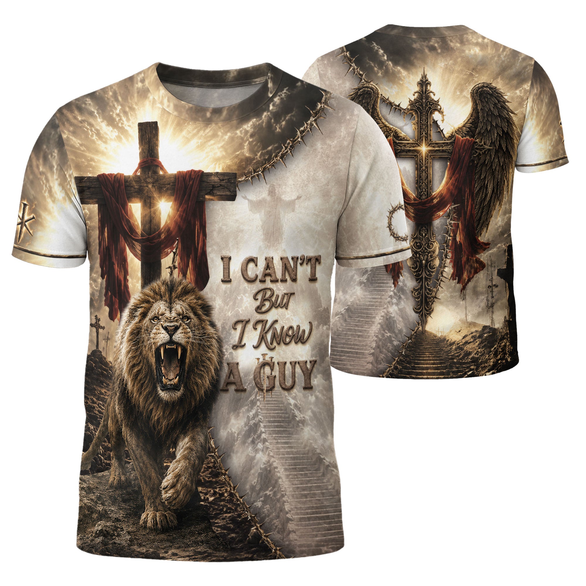Christian Lion Cross Wings 3D Men Shirt I Can't But I Know A Guy Jesus Faith Print Tee