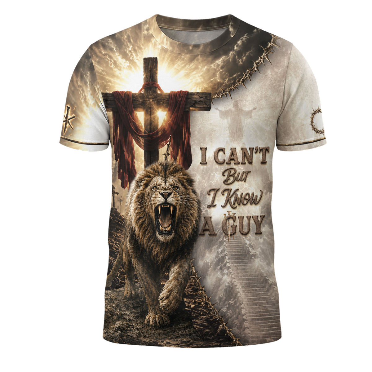 Christian Lion Cross Wings 3D Men Shirt I Can't But I Know A Guy Jesus Faith Print Tee - Rust Field Wear