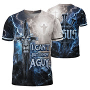 Christian Blue Lightning Lion Cross 3D Men Shirt I Can't But I Know A Guy Jesus Print Tee