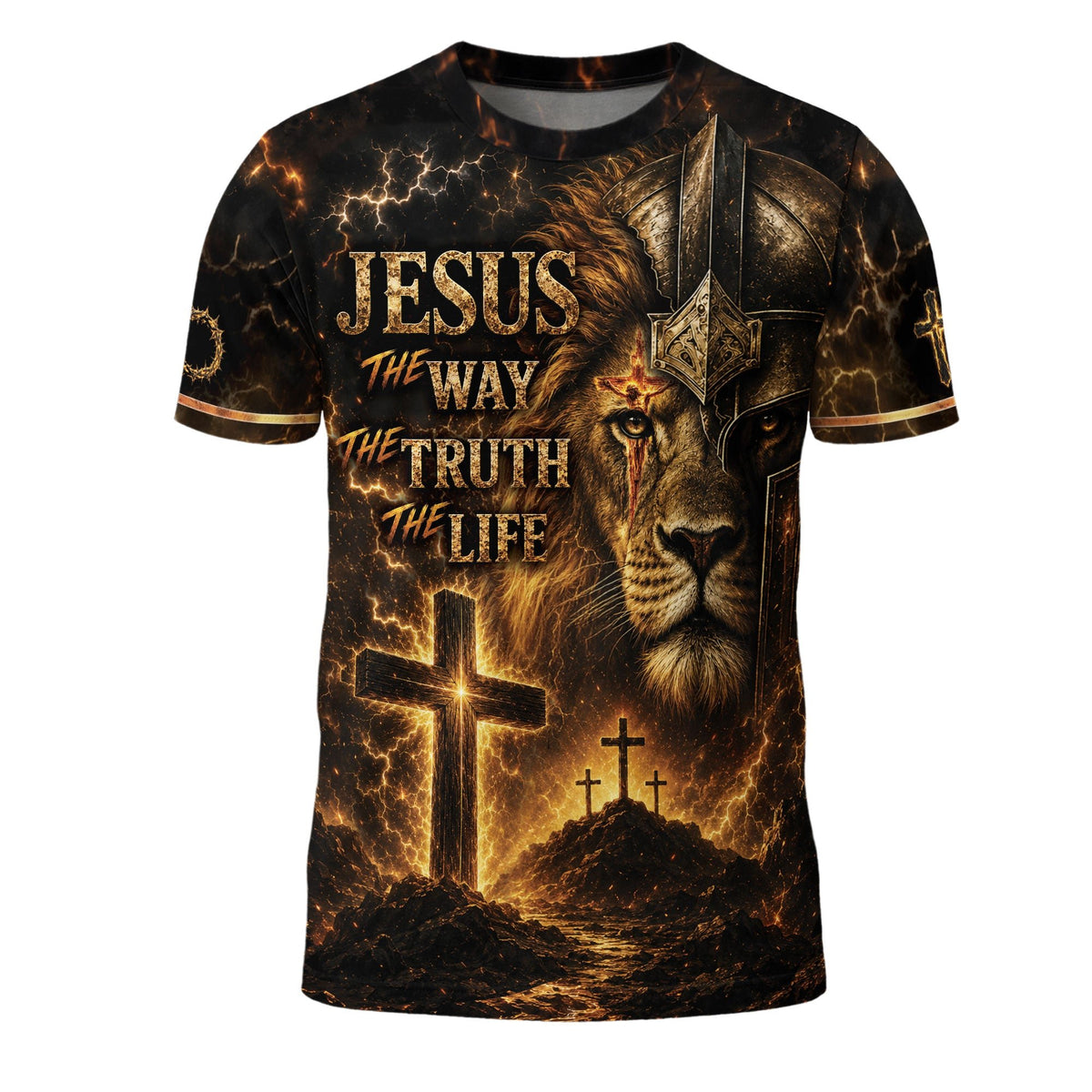 Christian Shirts for Men - Jesus The Way The Truth The Life Lion Warrior Cross Christian Graphic Tee, Christian Tee Shirts - Rust Field Wear