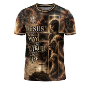 Christian Tee Shirts, Jesus The Way The Truth The Life Christian Lion Lamb Cross Graphic for - Christian Shirts for Men - Rust Field Wear