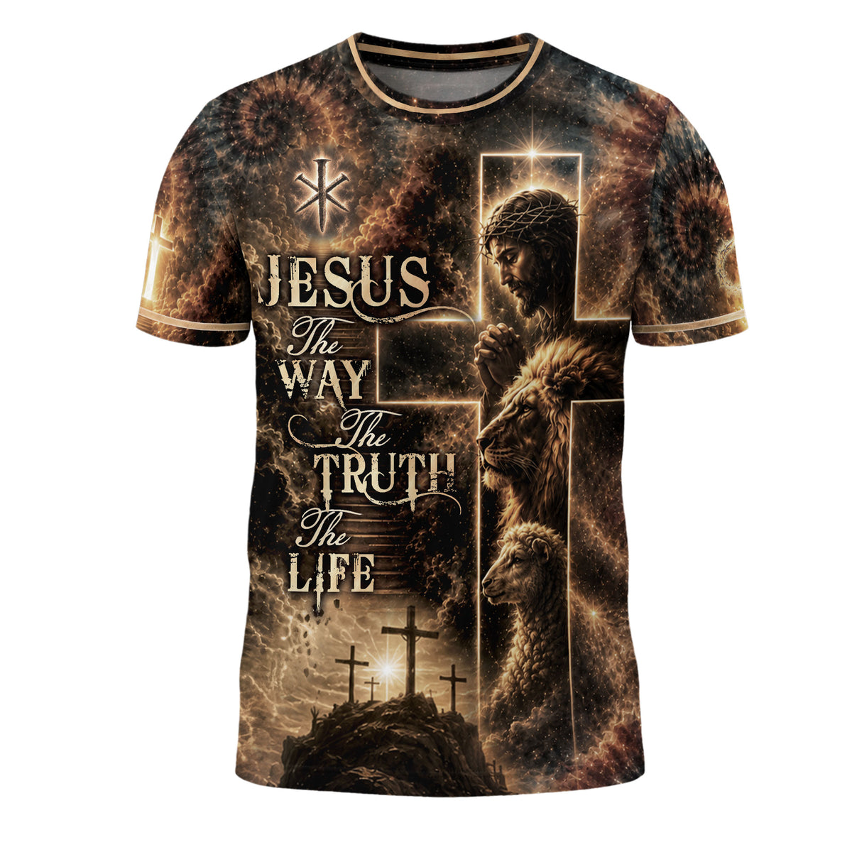 Christian Tee Shirts, Jesus The Way The Truth The Life Christian Lion Lamb Cross Graphic for - Christian Shirts for Men - Rust Field Wear