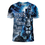 Jesus The Way The Truth The Life Blue Lion Cross Christian Graphic Tee - Christian Tee Shirts, Christian Shirts for Men - Rust Field Wear